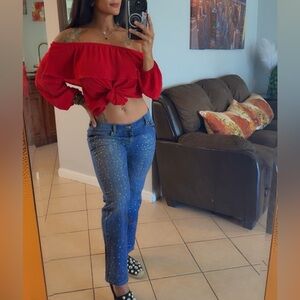 White House Black Market Studded Blue Straight Leg jeans 👖